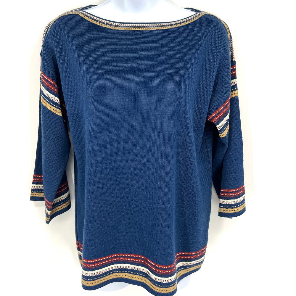 Vintage Montgomery Ward Wool Blend Blue ¾ Sleeve Sweater Size 8
